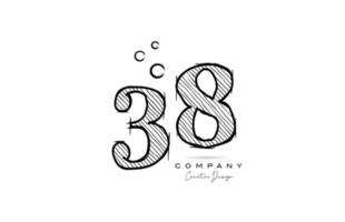 hand drawing number 38 logo icon design for company template. Creative logotype in pencil style vector