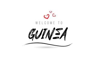 bienvenido a la tipografía de texto del país de guinea con corazón de amor rojo y nombre negro vector