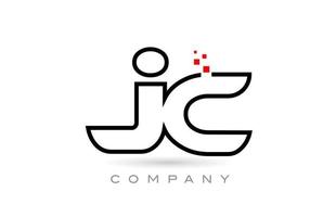 JC connected alphabet letter logo icon combination design with dots and red color. Creative template for company and business vector