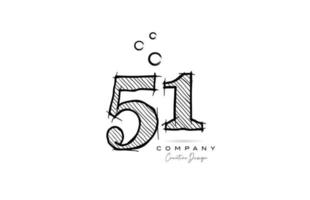 hand drawing number 51 logo icon design for company template. Creative logotype in pencil style vector