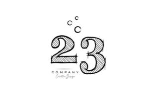 hand drawing number 23 logo icon design for company template. Creative logotype in pencil style vector