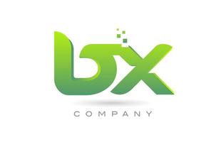 joined BX alphabet letter logo icon combination design with dots and green color. Creative template for company and business vector