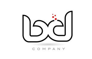 Diseño de combinación de icono de logotipo de letra del alfabeto conectado bd con puntos y color rojo. plantilla creativa para empresa y negocio vector