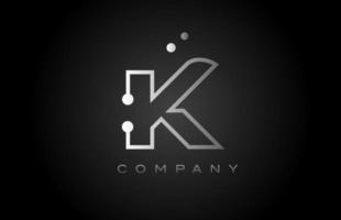black white grey K dot line alphabet letter logo icon design. Creative template for company and business vector