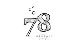 hand drawing number 78 logo icon design for company template. Creative logotype in pencil style vector