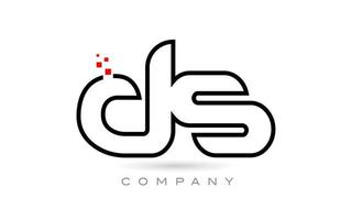 Diseño de combinación de icono de logotipo de letra del alfabeto conectado ds con puntos y color rojo. plantilla creativa para empresa y negocio vector