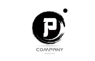 P black and white grunge alphabet letter logo icon design with japanese style lettering. Creative template for company and business vector