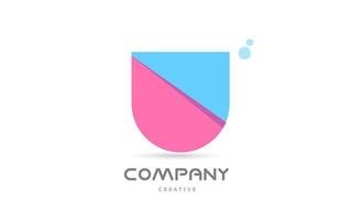 U pink blue geometric alphabet letter logo icon. Creative template for company and business vector