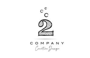 hand drawing number 2 logo icon design for company template. Creative logotype in pencil style vector