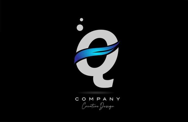 Q grey alphabet letter logo icon with blue swoosh. Creative template for business and company