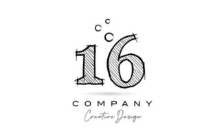 hand drawing number 16 logo icon design for company template. Creative logotype in pencil style vector