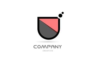 pink black U geometric alphabet letter logo icon with dots. Creative template for company and business vector