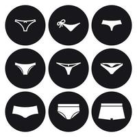 Underwear pants icons set. White on a black background vector