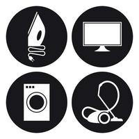 iconos de artículos eléctricos. blanco sobre un fondo negro vector