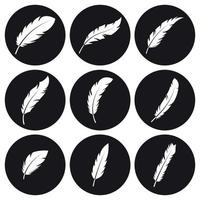 Feather icons set. White on a black background vector