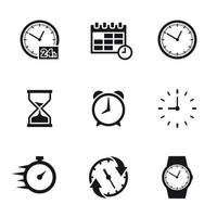 conjunto de iconos relacionados con el tiempo. negro sobre fondo blanco vector