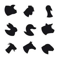 Farm Animal Icons. Black on a white background vector