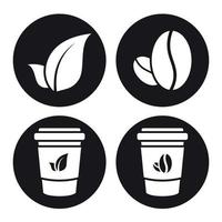 cuatro iconos web blancos de café y té sobre un fondo negro vector