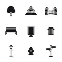 Outdoor, park elements icons set. Black on a white bacground vector