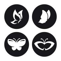 logotipo vectorial de mariposa. iconos blancos sobre un fondo negro vector