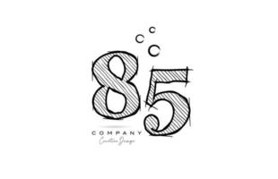 hand drawing number 85 logo icon design for company template. Creative logotype in pencil style vector