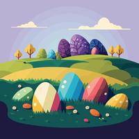 easter eggs in a grassy field vector