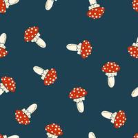 Fly agaric mushrooms vector seamless pattern. Forest children's texture.