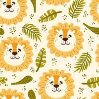 lion animal face vector seamless pattern texture. Vector illustration for print, fabrics, textile, wrapping, Baby Shower