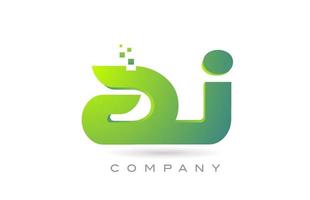 joined AJ alphabet letter logo icon combination design with dots and green color. Creative template for company and business vector