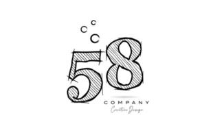 hand drawing number 58 logo icon design for company template. Creative logotype in pencil style vector