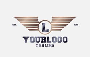 elemento de diseño de logotipo de vector inicial de alas de metal de letra l
