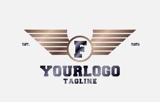 elemento de diseño de logotipo de vector inicial de alas de metal de letra f