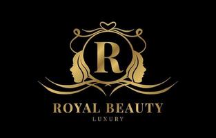 letter R royal beauty crest logo design element vector