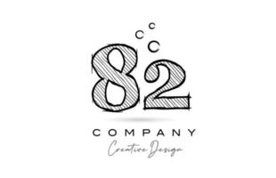 hand drawing number 82 logo icon design for company template. Creative logotype in pencil style vector