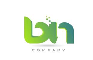 joined BN alphabet letter logo icon combination design with dots and green color. Creative template for company and business vector