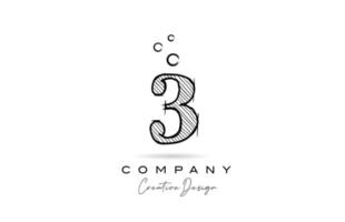 hand drawing number 3 logo icon design for company template. Creative logotype in pencil style vector