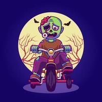 lindo zombie montando en una bicicleta ilustración vector