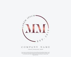Initial MM Feminine logo beauty monogram and elegant logo design, handwriting logo of initial signature, wedding, fashion, floral and botanical with creative template vector