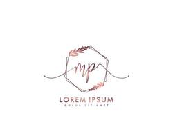 Initial MP Feminine logo beauty monogram and elegant logo design, handwriting logo of initial signature, wedding, fashion, floral and botanical with creative template vector