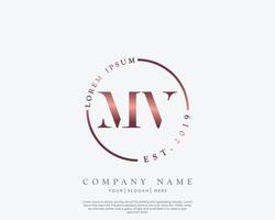 Initial MV Feminine logo beauty monogram and elegant logo design, handwriting logo of initial signature, wedding, fashion, floral and botanical with creative template vector