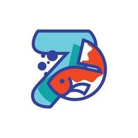 logotipo de pescado numérico 7 vector