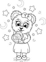 Coloring page. Cute cartoon teddy bear with a soft toy panda vector