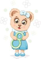 A cartoon cute bear with number 8 vector