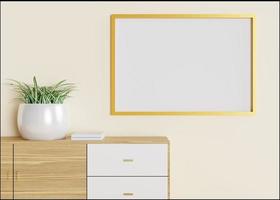 Design 3d rendering of cupboard and photo frame mockup