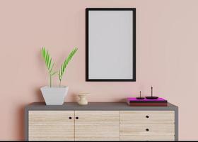 Design 3d rendering of cupboard and photo frame mockup