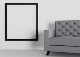 Design 3d rendering of sofa and photo frame mockup