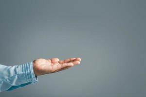 Woman person hands on dark empty for business or technology background. photo