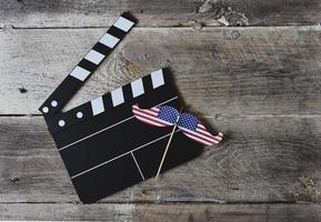 American Flag on wooden background photo