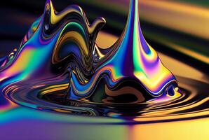 Abstract iridescent fluid metallic liquid shine background, holographic futuristic, generative ai photo