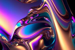 Abstract iridescent fluid metallic liquid shine background, holographic futuristic, generative ai photo